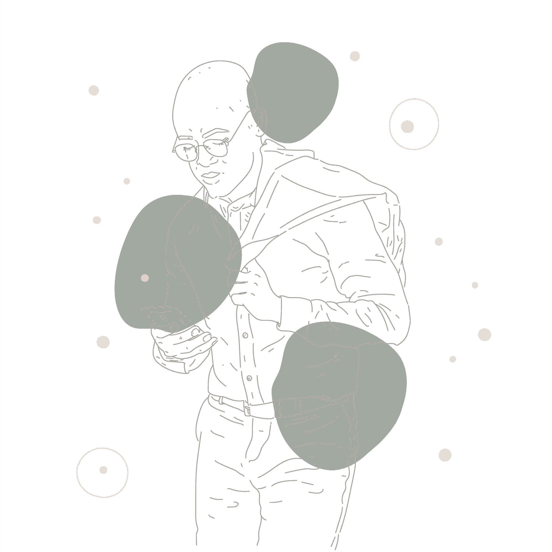Abstract illustration with figure and green elements